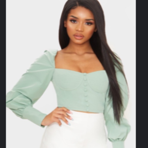 NWT pretty little thing sage green blouse - Picture 2 of 3